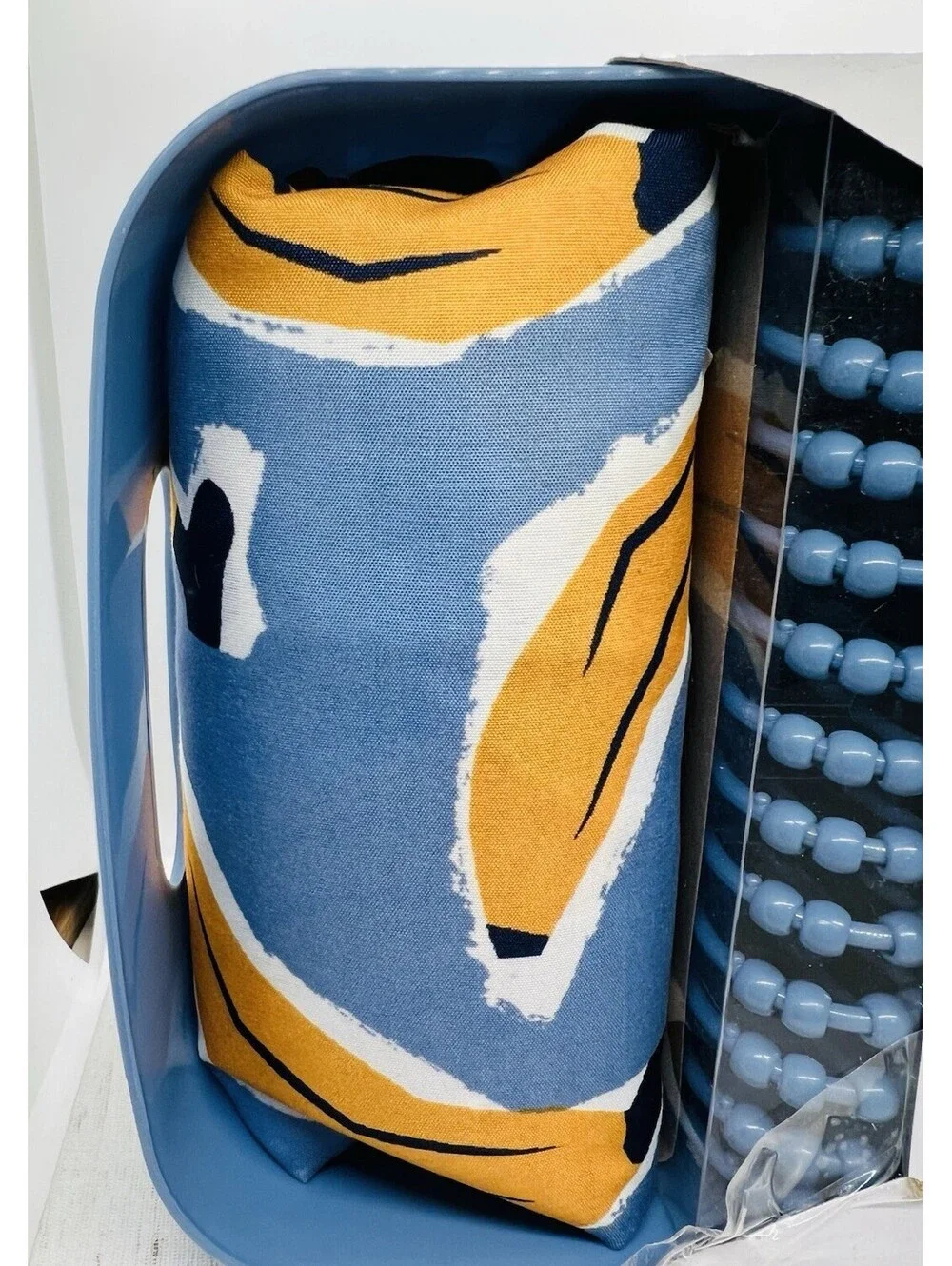 Room Essentials 15pc banana bathroom set shower curtain rug basket blue chenille